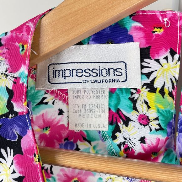 Vintage Impressions of California Bright Floral Boxy Short Sleeve Top Medium - Picture 7 of 7